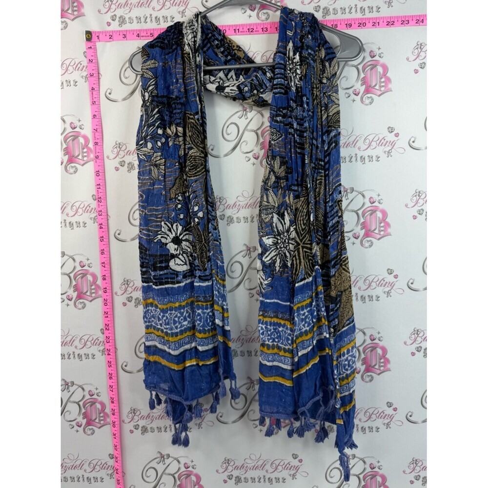 Romano shawls scarf Blue Floral Print Lightweight Women's Scarf with Tassels